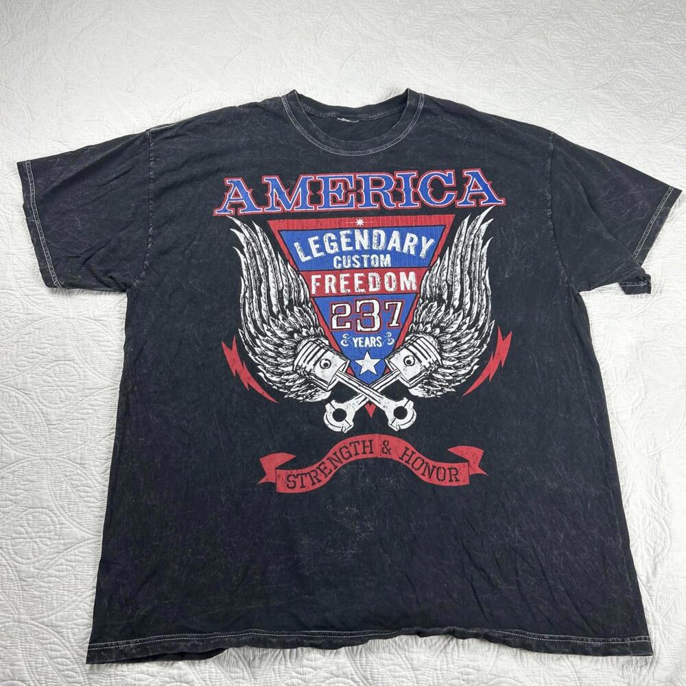 Vintage Mens T Shirt XXL Black Short Sleeve Wings  America Freedom Tie Dye